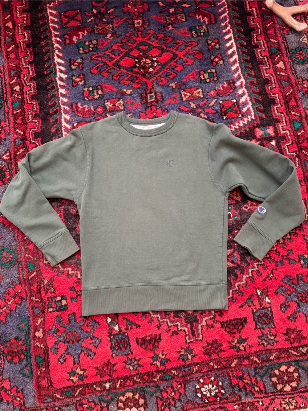 Champion Olive Crewneck Sweatshirt - Classic Pullover